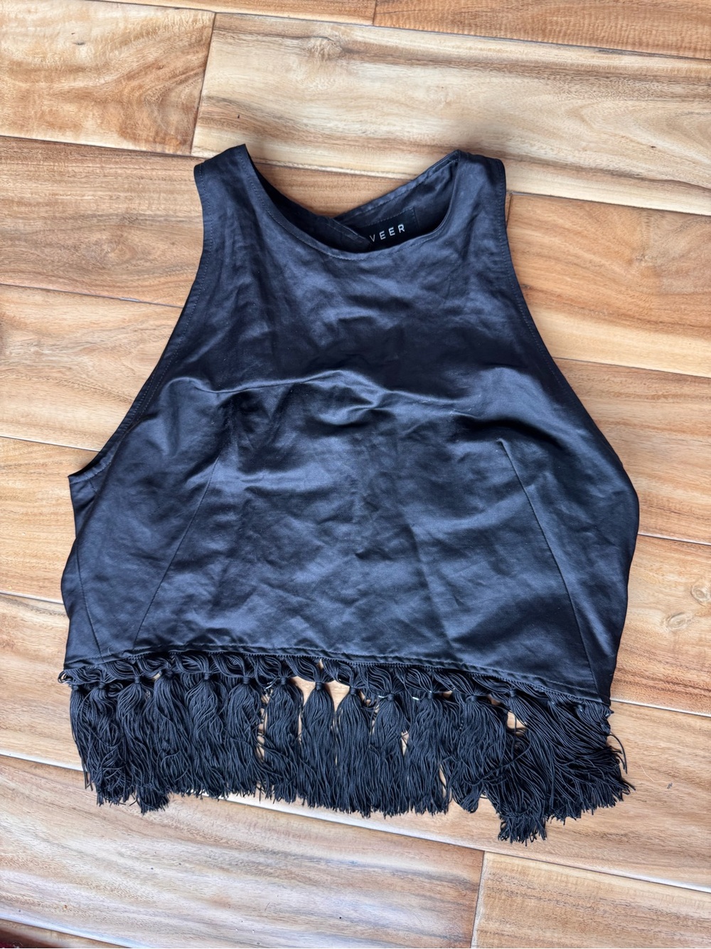 Laveer Black Fringe Crop Tank